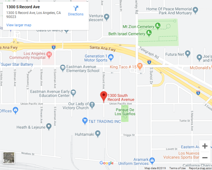 Google Map of 1300 S. Record Avenue East LA